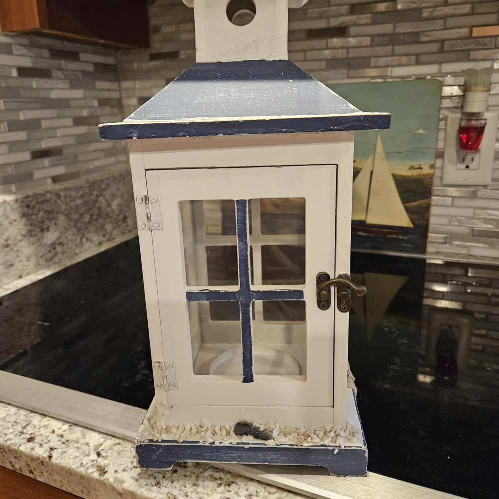Wooden White and Blue Decorative Lantern - Picture 2 of 8